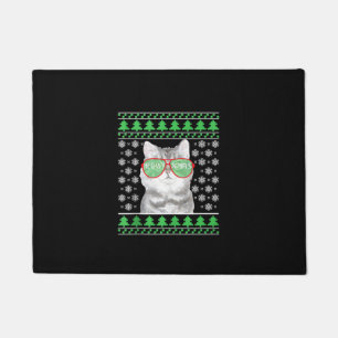 Cat with Sunglasses Meowy Ugly Christmas Sweater Doormat