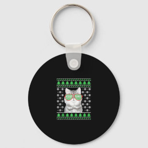 Cat with Sunglasses Meowy Ugly Christmas Sweater  Key Ring