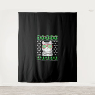 Cat with Sunglasses Meowy Ugly Christmas Sweater Tapestry