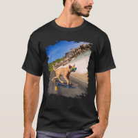 Cat with sunglasses on skateboard on the beach
