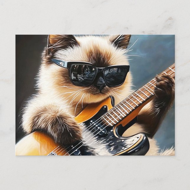 Cat with sunglasses playing guitar postcard (Front)