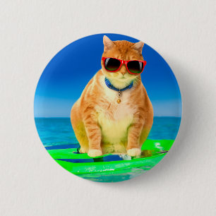 Cat with sunglasses surfing in the ocean 6 cm round badge
