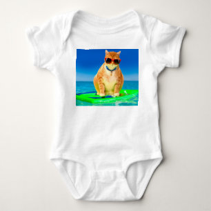 Cat with sunglasses surfing in the ocean baby bodysuit