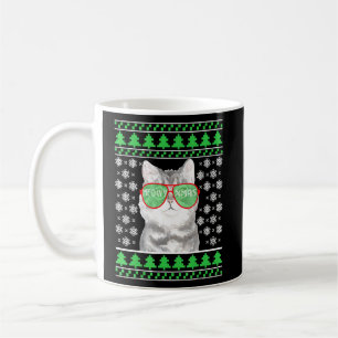 Cat With sunglasses Ugly Christmas Sweater Funny C Coffee Mug