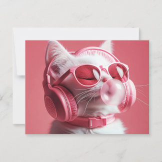 Cat with sunglasses wearing headphone postcard