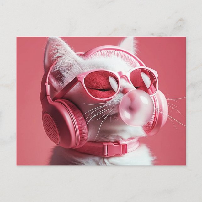 Cat with sunglasses wearing headphone postcard (Front)