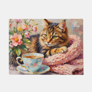 Cat with Tea Cup Doormat