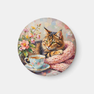 Cat with Tea Cup Magnet