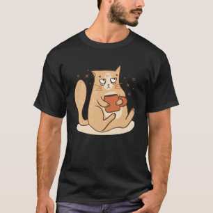 Cat with Tea Mug Graphic for Men Women Children T-Shirt