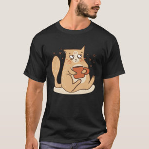 Cat with Tea Mug Graphic for Men Women Children T-Shirt