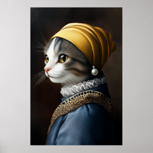 Cat with the Pearl Earring Poster