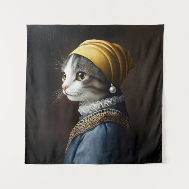 Cat with the Pearl Earring Tapestry (Front)