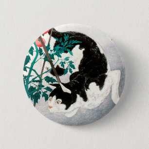 Cat with Tomato Plant (1931) by Hiroaki Takahashi 6 Cm Round Badge