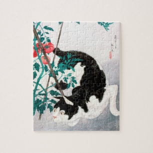 Cat with Tomato Plant (1931) by Hiroaki Takahashi Jigsaw Puzzle