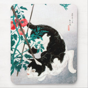 Cat with Tomato Plant (1931) by Hiroaki Takahashi Mouse Pad
