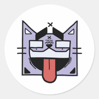 Cat with tongue classic round sticker