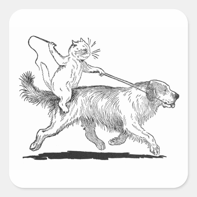 Cat With Trusty Dog Steed Square Sticker (Front)