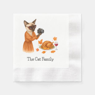 Cat with turkey for Thanksgiving Napkin