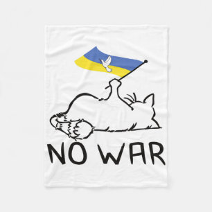 Cat With Ukraine Flag No War Fleece Blanket