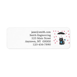 Cat with umbrella on head - Choose back colour Return Address Label