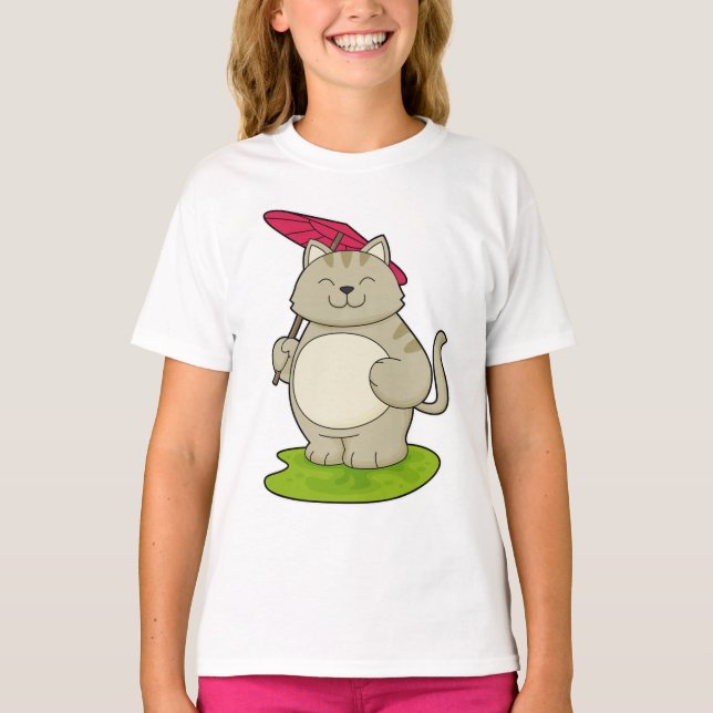 Cat with  Umbrella T-Shirt (Front)