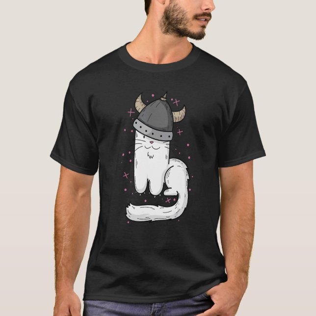 Cat With Viking Helmet And Claws T-Shirt (Front)