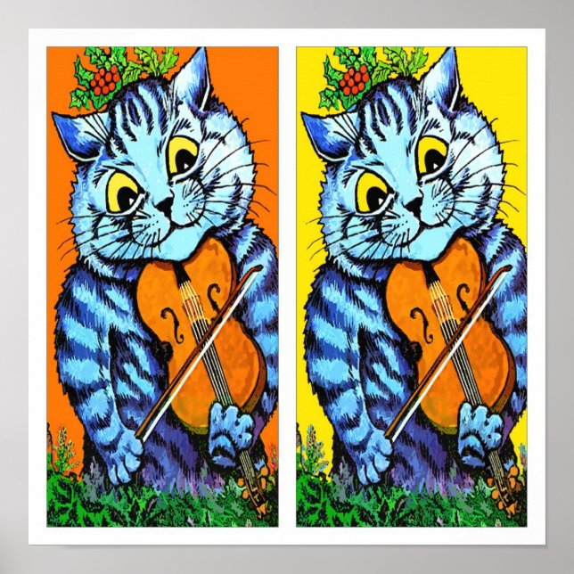 Cat With Violin by Louis Wain Poster (Front)