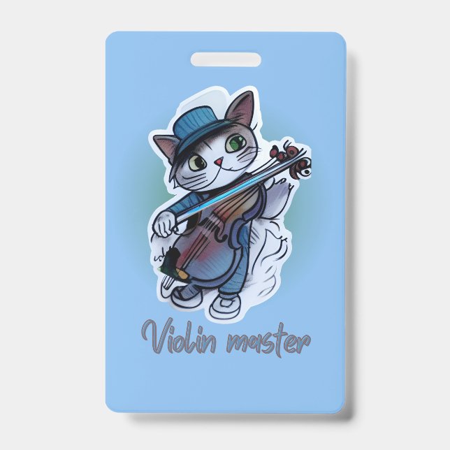 Cat with violin  T-Shirt ID Badge (Front)