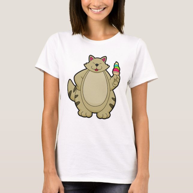 Cat with Waffle ice cream T-Shirt (Front)