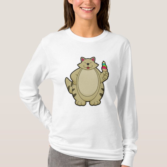 Cat with Waffle ice cream T-Shirt (Front)