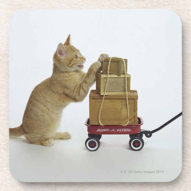Cat with wagon and boxes coaster (Front)