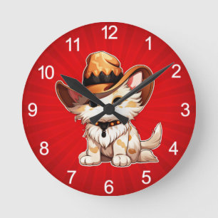 Cat with Western Hat Clipart-85247 Round Clock