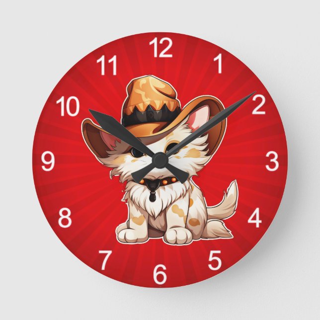 Cat with Western Hat Clipart-85247 Round Clock (Front)
