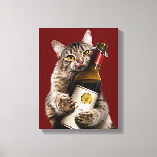 Cat With Wine Bottle Canvas Print (Front)