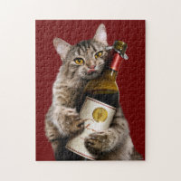 Cat With Wine Bottle