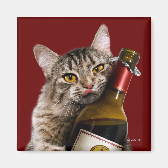 Cat With Wine Bottle Magnet (Front)