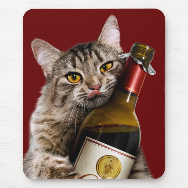 Cat With Wine Bottle Mouse Pad (Front)