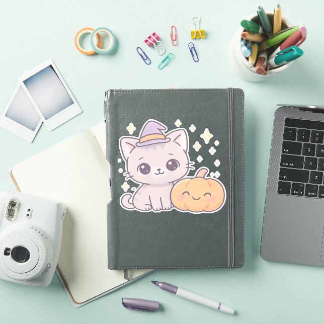 Cat with Witch Hat and Smiling Pumpkin Cute Spooky (iPad Cover)