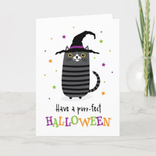 Cat with witch hat Have a purr-fect Halloween Card