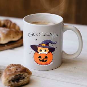 Cat with witch hat in Halloween Jack-O-Lantern  Coffee Mug