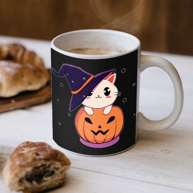 Cat with witch hat in Halloween Jack-O-Lantern  Coffee Mug (Creator Uploaded)