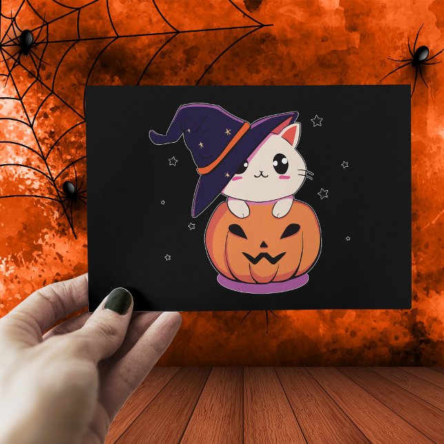 Cat with witch hat in Halloween Jack-O-Lantern  Postcard (Creator Uploaded)