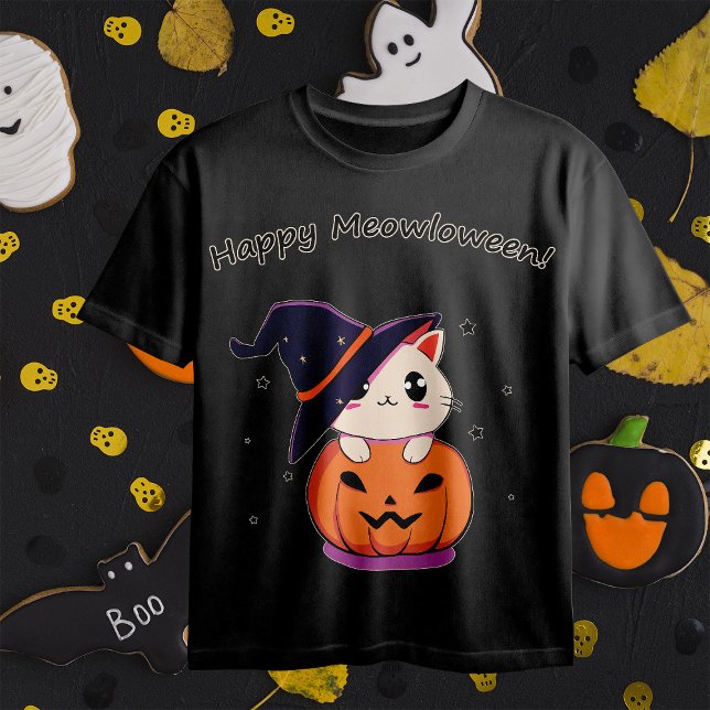 Cat with witch hat in Halloween Jack-O-Lantern  T-Shirt (Creator Uploaded)