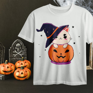 Cat with witch hat in Halloween Jack-O-Lantern  T-Shirt