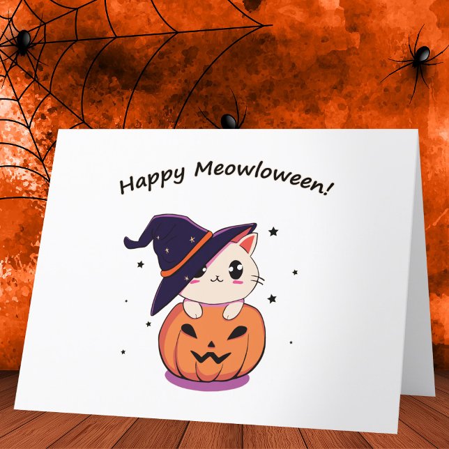 Cat with witch hat in Halloween Jack-O-Lantern  Thank You Card (Creator Uploaded)