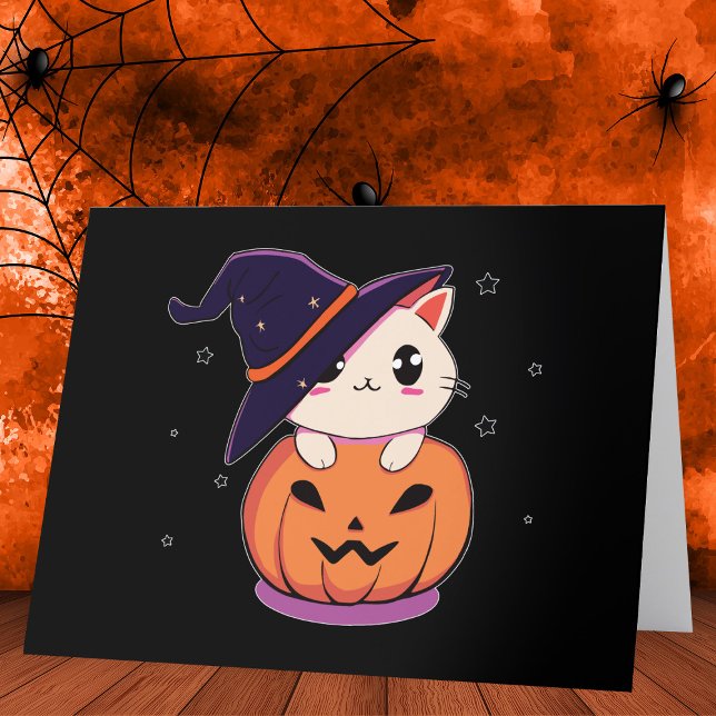 Cat with witch hat in Halloween Jack-O-Lantern  Thank You Card (Creator Uploaded)