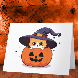 Cat with witch hat in Halloween Jack-O-Lantern Thank You Card