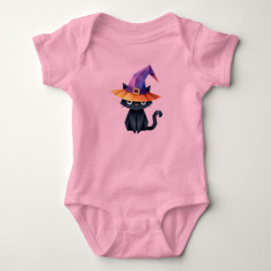 Cat with Witch’s Hat  Baby Bodysuit
