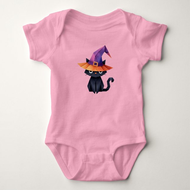 Cat with Witch’s Hat  Baby Bodysuit (Front)