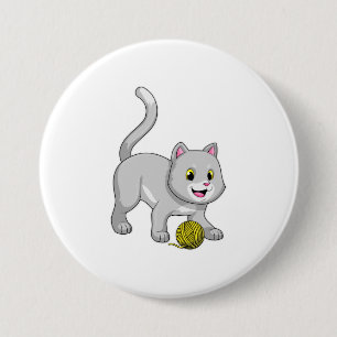 Cat with Wool yarn ball 7.5 Cm Round Badge
